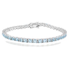Pulsera tipo «tenis» de aguamarina de 9,0 quilates. Pulsera de aguamarina en oro blanco de 14K. 7,5 pulgadas