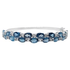 10.90 Ct London Blue Topaz Bridal Bangle 925 Sterling Silver Blue Topaz Bangle