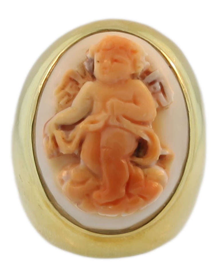Antique Angel Skin Coral Putti Ring