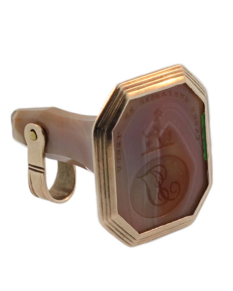 Unusual Antique Agate and Gold Fob