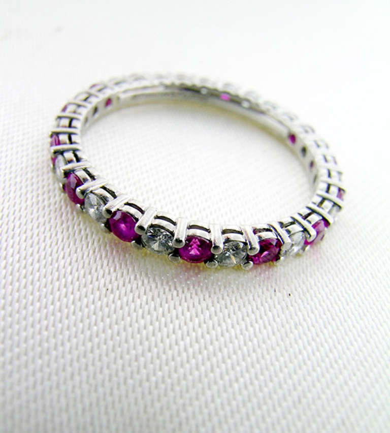 Tiffany & Co. Pink Sapphire Diamond Platinum Eternity Band In Excellent Condition For Sale In Toronto, ON