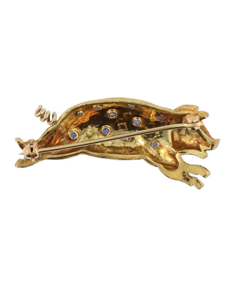 Charming Hand Made Yellow Gold and Sapphire Pig