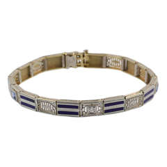Art Deco Platinum, Gold, Diamond and Enamel Bracelet