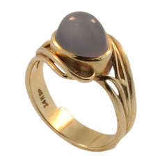 Yellow Gold Chalcedony Arts and Crafts Ring