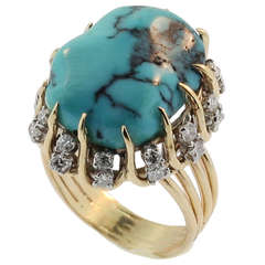 Turquoise Diamond and Yellow Gold Ring