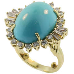 Yellow Gold Diamond and Turquoise Ring