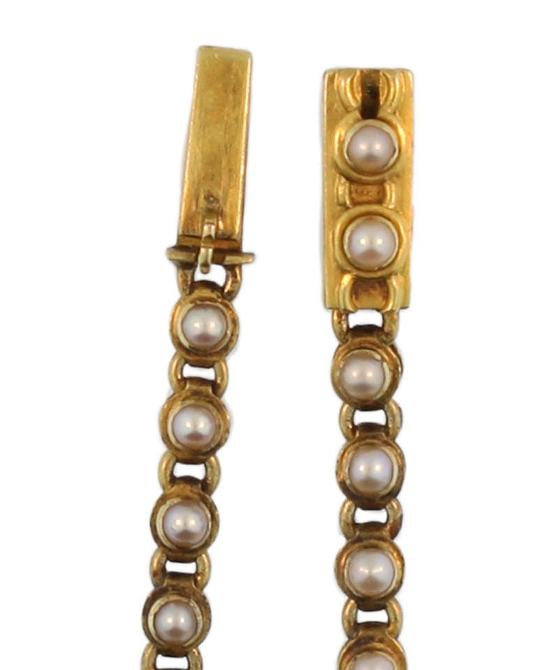 Women's Victorian Split Pearl Gold Necklace For Sale