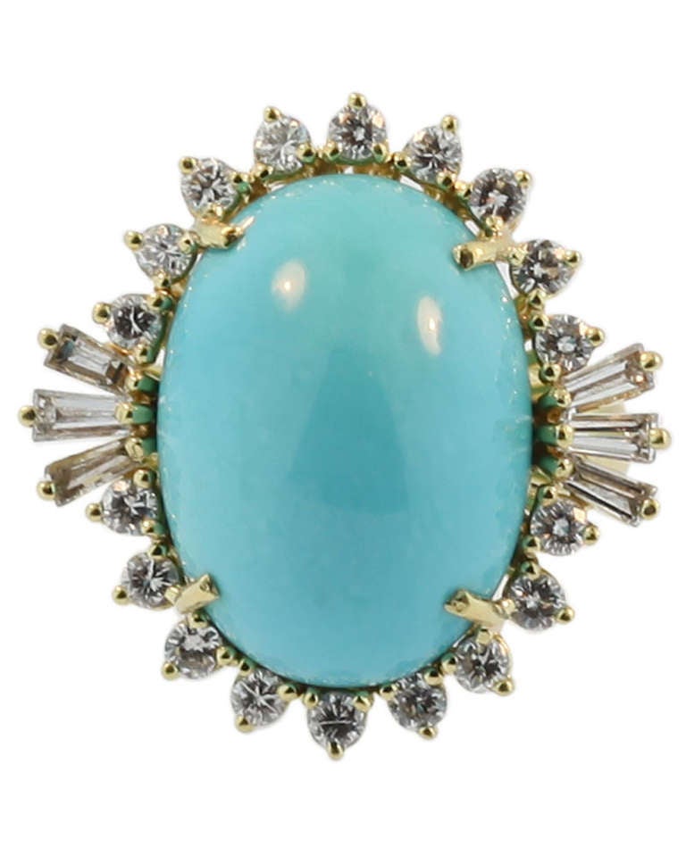 Yellow Gold Diamond and Turquoise Ring