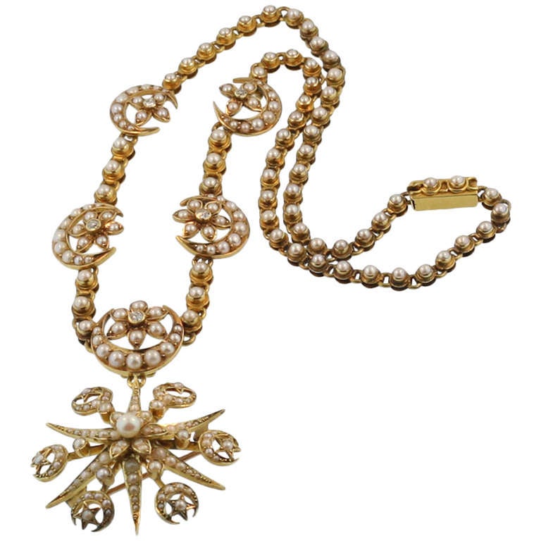 Victorian Split Pearl Gold Necklace For Sale