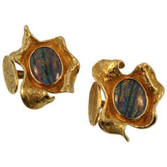 Vintage Hand Made Doublet Opal Gold Cufflinks