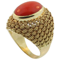 Woven Yellow Gold and Coral Ring Woven Yellow Gold and Coral Ring