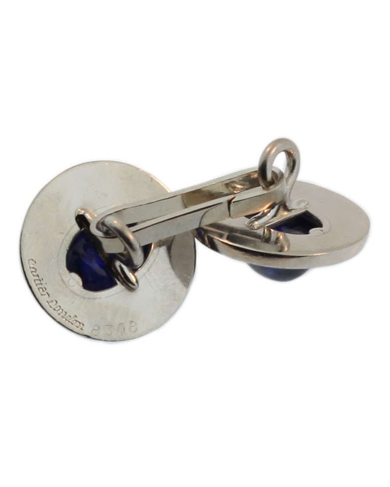 Cartier Cabochon Sapphire Platinum Cufflinks In Good Condition For Sale In Toronto, ON