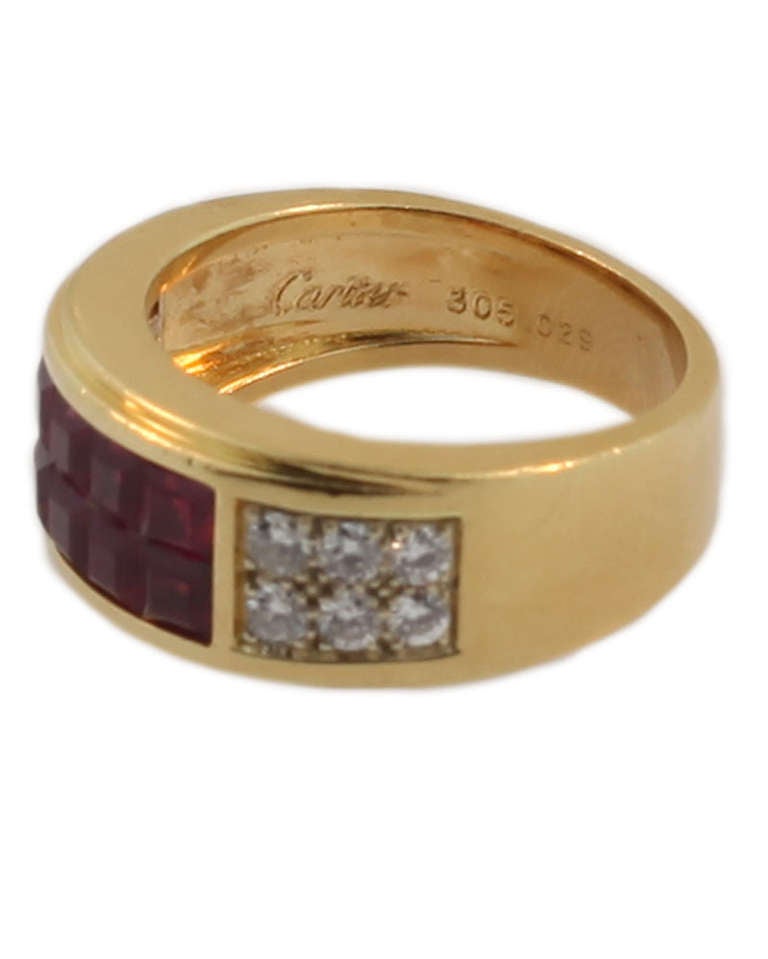 Women's Cartier Invisibly Set Ruby Diamond Gold Ring For Sale