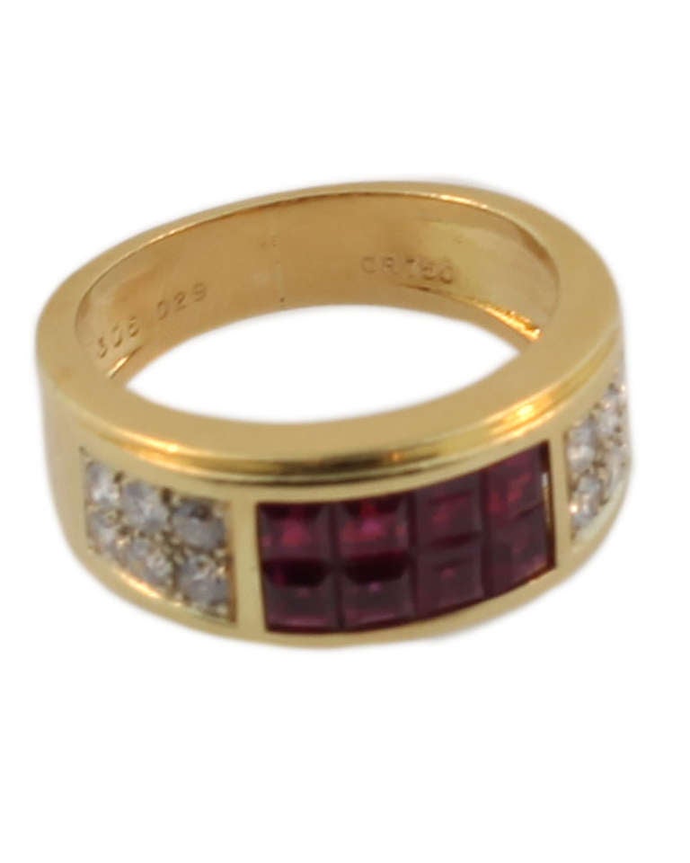 Cartier Invisibly Set Ruby Diamond Gold Ring For Sale 1