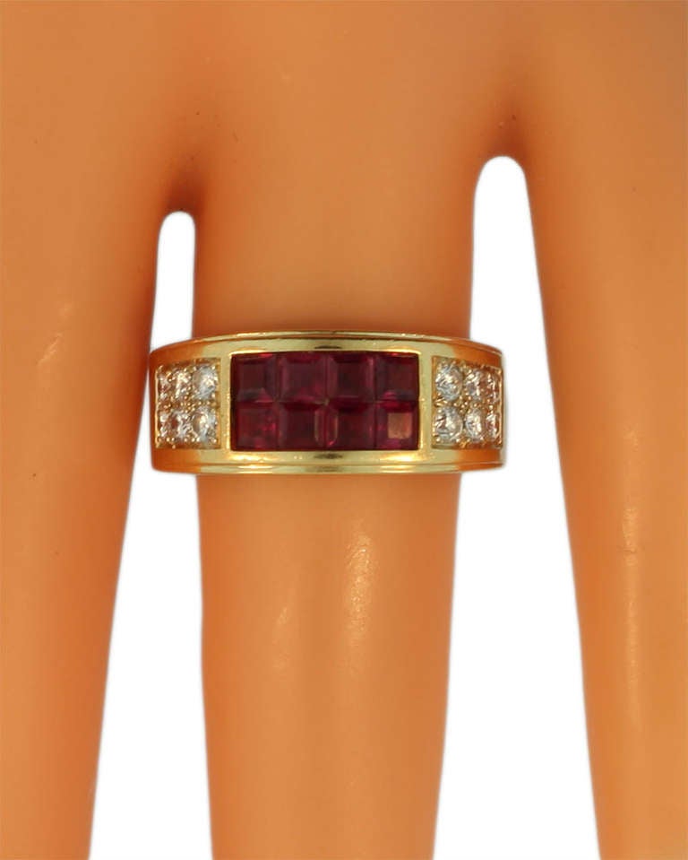 Cartier Invisibly Set Ruby Diamond Gold Ring For Sale 3