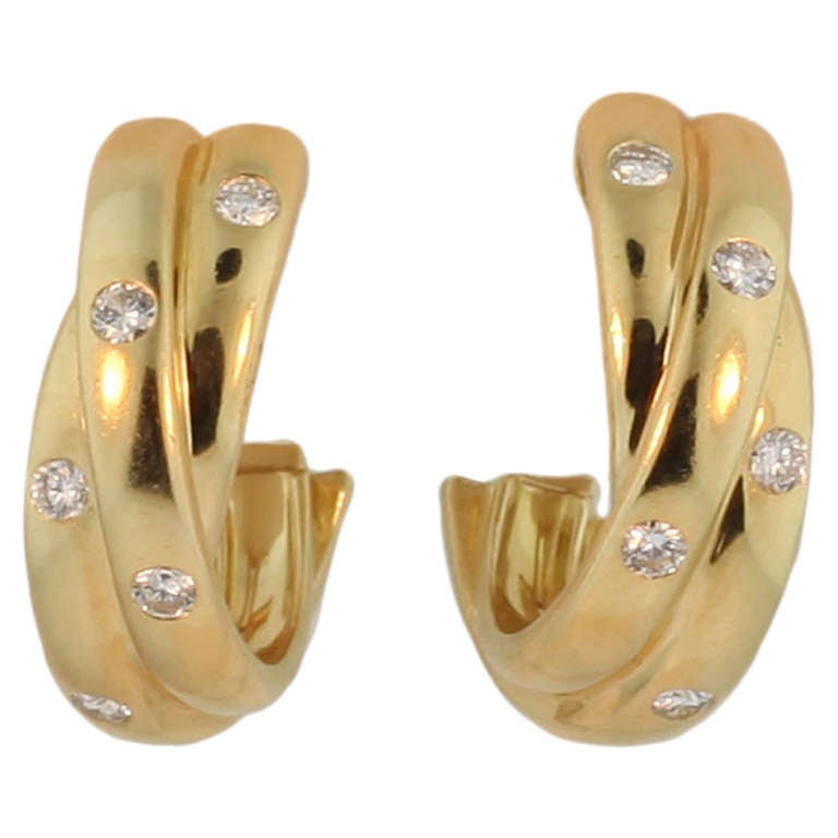 Cartier Trinity Diamond Gold Earrings For Sale