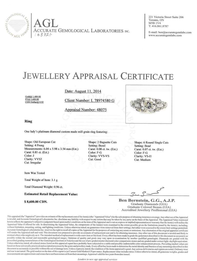 Art Deco Diamond and Platinum Ring For Sale 2