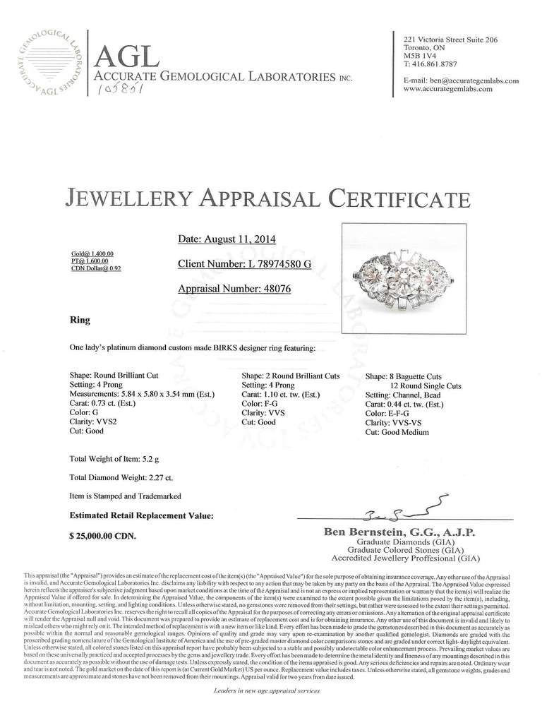 Women's Birks Diamond Platinum Three Stone Ring For Sale