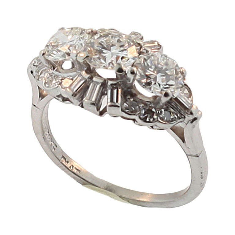 Birks Diamond Platinum Three Stone Ring For Sale