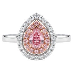 Fancy Pink Pear Shape Diamond Double Halo Pavé Ring in 18K white Gold