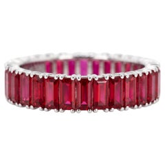 2.00 CTW Natural Baguette-Cut Ruby Eternity Band in 18K White Gold by D4U Jewels
