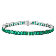 15.12 Carat Emerald-Cut Emerald Tennis Bracelet in 18K White Gold