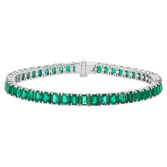 15.12 Carat Emerald-Cut Emerald Tennis Bracelet in 18K White Gold