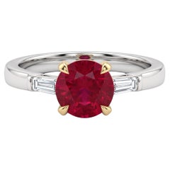GIA 2.00 Carat Round Ruby Baguette Diamond 18K White and Yellow Gold Ring