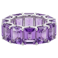 18K White Gold Amethyst Ring 21.97 Carat, 21-Stone Full Eternity Band, Size 6.5
