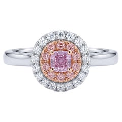 18K White Gold GIA Cushion-Cut Pink Diamond Halo Ring, 0.15 Carat, Size 6.5