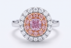 18K White Gold GIA Cushion-Cut Pink Diamond Halo Ring, 0.15 Carat, Size 6.5