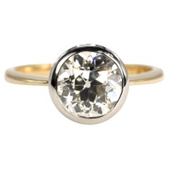 1.63 Carat Old European Cut Two-Tone Bezel Set Diamond Solitaire