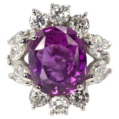 Natural Ceylon Pink Sapphire and Diamond Cluster Cocktail Ring in 18K White Gold