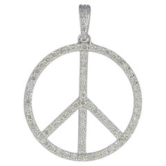 14K White Gold 1.03 Ct Diamond Peace Sign Symbol Pendant Fine Jewelry for Gift