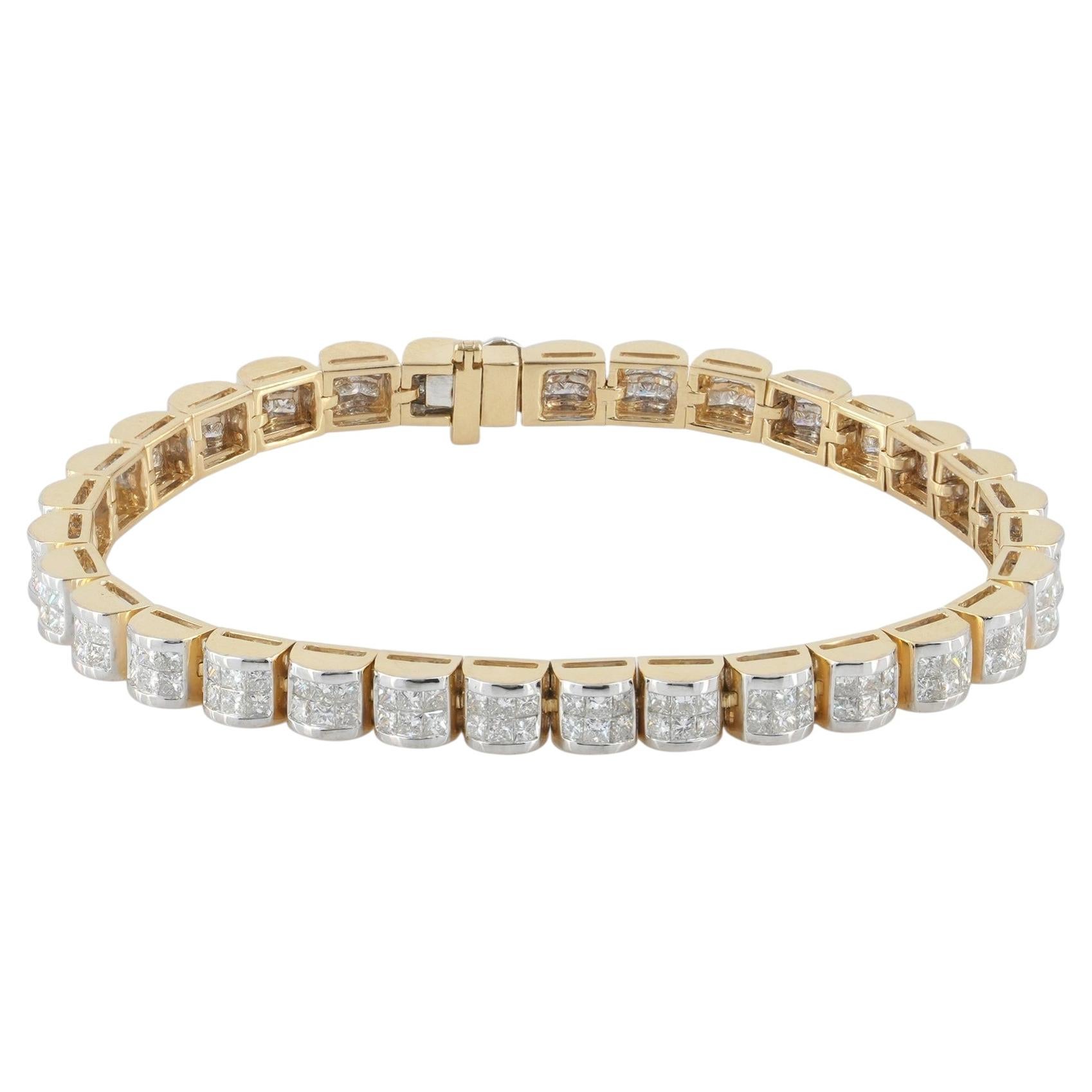 14K Yellow Gold 4.34 Ct Princess Cut Diamond Tennis Bracelet for Wedding Jewelry