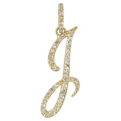 14K Yellow Gold 0.26 CT Natural Diamond Cursive Script Initial J Letter Pendant