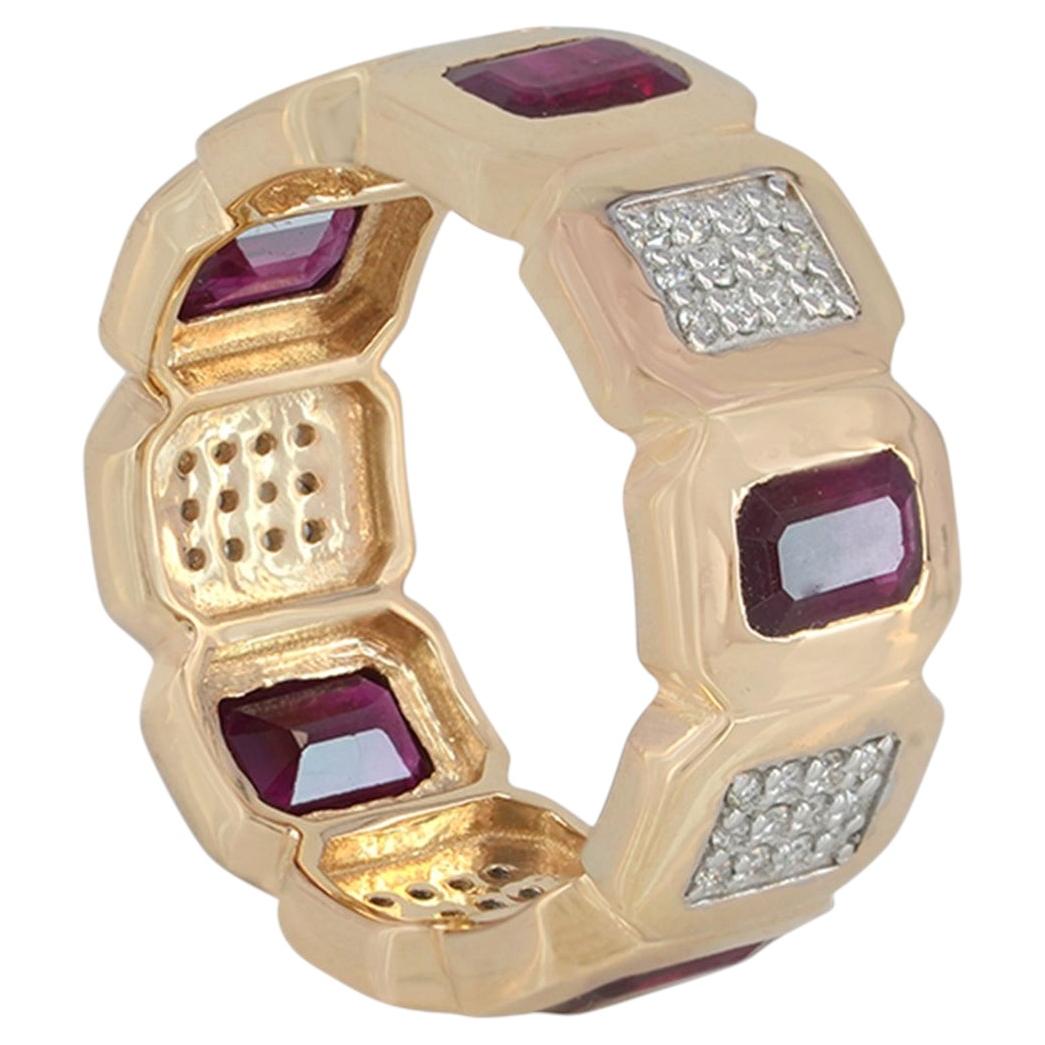 14K Yellow Gold 2.50 CT Ruby & 0.32 CT Diamond Alternating Eternity Band Ring
