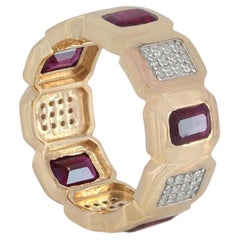 14K Yellow Gold 2.50 CT Ruby & 0.32 CT Diamond Alternating Eternity Band Ring