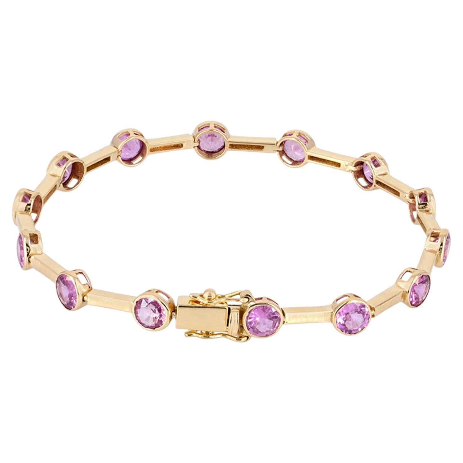 Echte rosa Saphir Edelstein massiv 14k Gelbgold Designer-Armband Schmuck