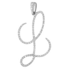 Solid 14k White Gold Natural H/Si White Diamond L Alphabet Letter Charm Pendant