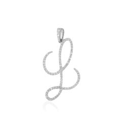 Solid 14k White Gold Natural H/Si White Diamond L Alphabet Letter Charm Pendant