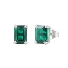 Natural Emerald Gemstone Studs Solid 14k White Gold Jewelry Dainty Earrings