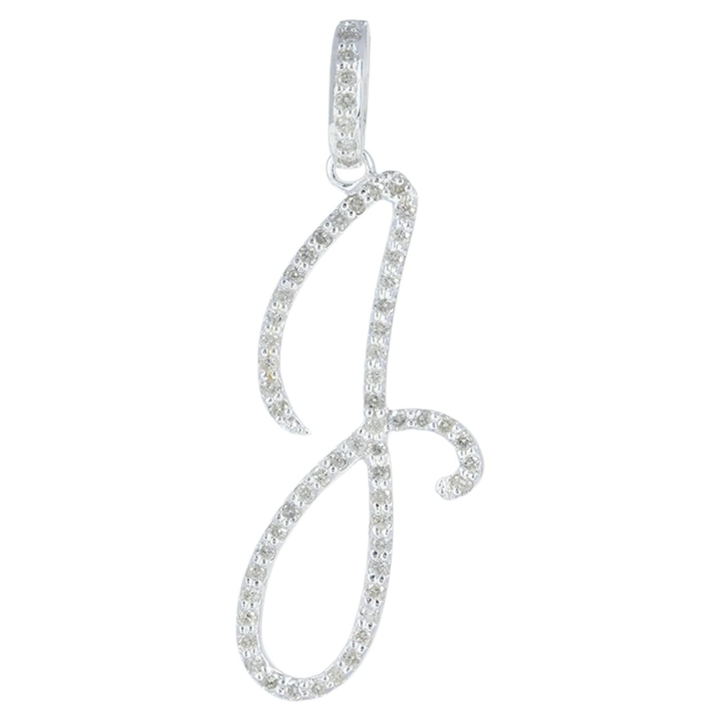 Solid 14k White Gold Jewelry Genuine H/Si White Diamond J Letter Initial Pendant For Sale