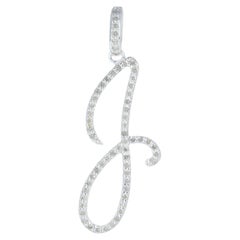 Solid 14k White Gold Jewelry Genuine H/Si White Diamond J Letter Initial Pendant