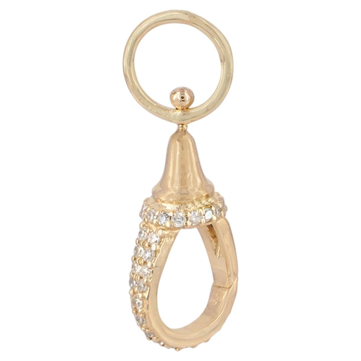 14K Yellow Gold 0.21 Ct Diamond Pavé Charm Push Gate Clasp Jewelry Accessories