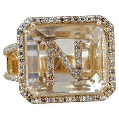 Solid 14k Yellow Gold Natural Diamond Crystal Gemstone N Initial Ring Jewelry