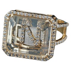 Solid 14k Yellow Gold Natural Diamond Crystal Gemstone N Initial Ring Jewelry