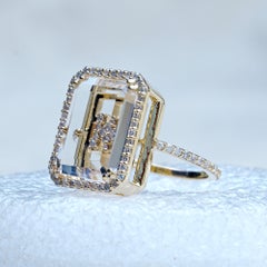 Customized Initial Ring Solid 14k Yellow Gold Natural Diamond Crystal Gems Ring
