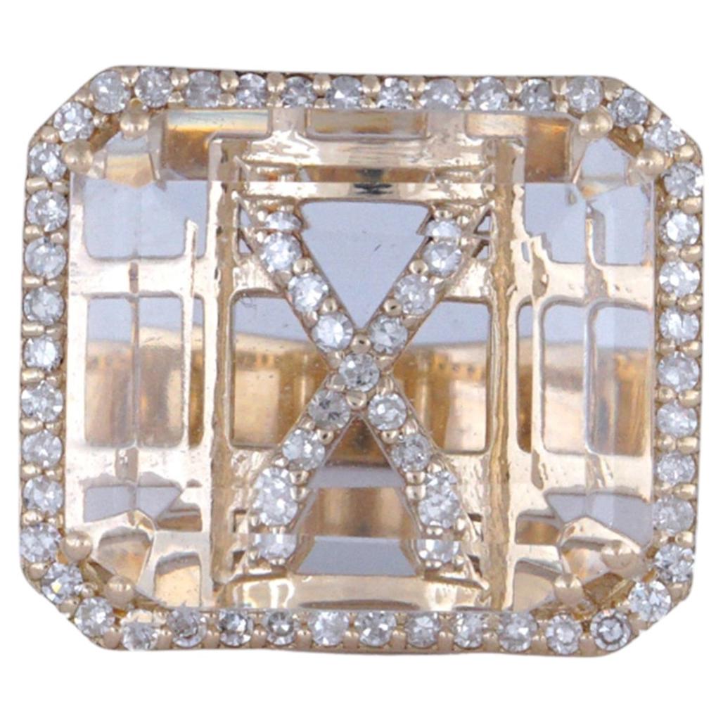 Genuine White Diamond Solid 14k Yellow Gold X Letter Initial Ring Gift Jewelry For Sale