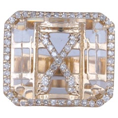 Genuine White Diamond Solid 14k Yellow Gold X Letter Initial Ring Gift Jewelry
